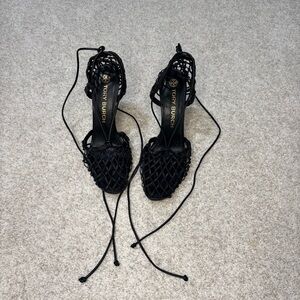 Tory Burch Women’s Lace-Up Black Leather Heels size 11